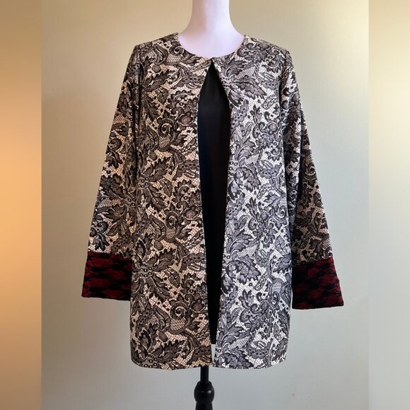 Lace Printed LIMELIGHT 2 PC Open Front Jacket Blazer with Red Lining - Picture 4 of 17